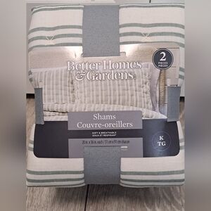 Better Homes And Gardens Cream and Green Striped 2pack Shams. King Size